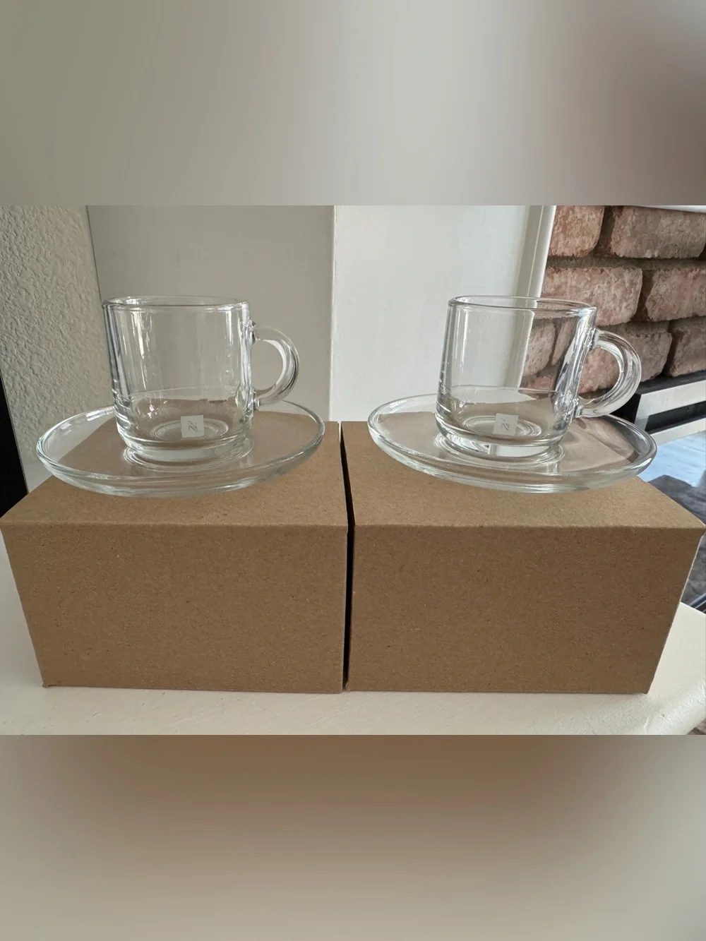 Set of 2 Clear Glass Nespresso Espresso Cups with Saucers